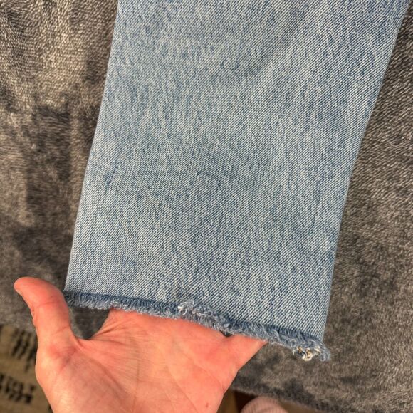 AGOLDE Light Blue Denim Jeans Cropped Raw Hem Button Fly Women's 25X24 - Picture 7 of 12